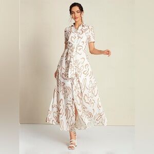 ADOR White and Brown Midi Dress